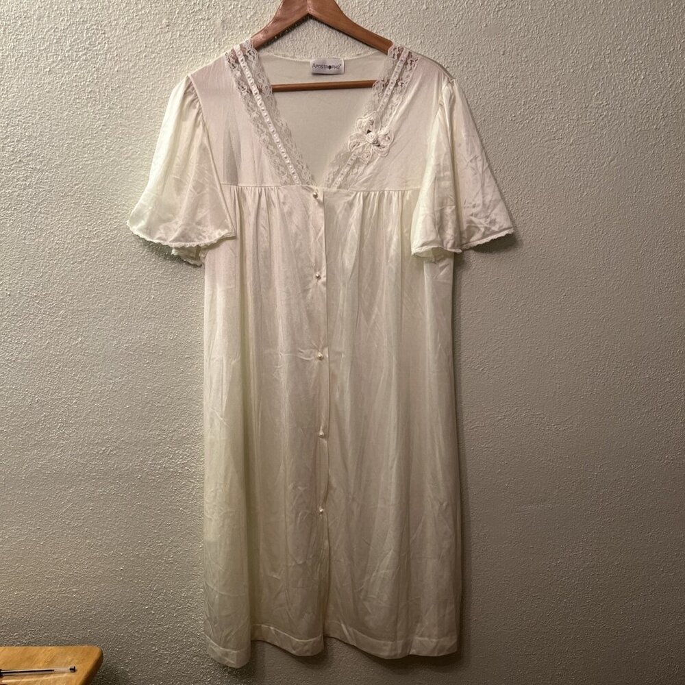 VTG Sears Apostrophe‎ button down Off White Sheer/Lace Lingerie Size Large